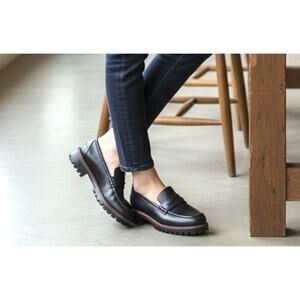 Madewell The Corinne Lugsole Penny Loafer Black Leather 90's Preppy Size 9.5